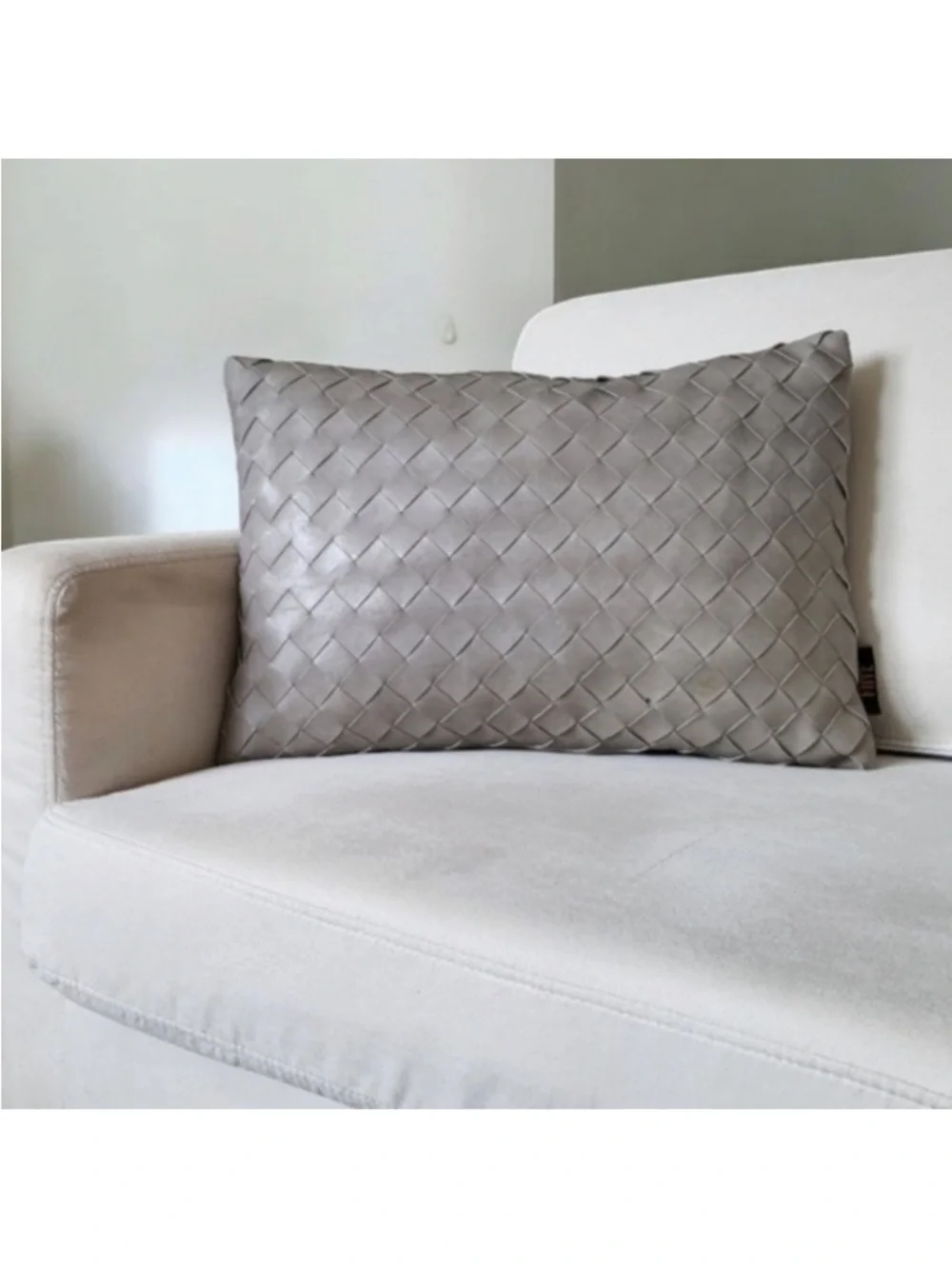 Frye Faux Leather Pillow Gray Basketweave Decorative Lumbar Pillow 14
